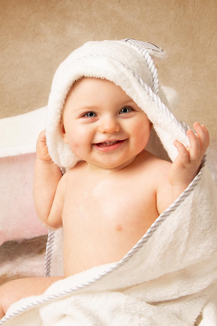 cute baby photo in bath robe