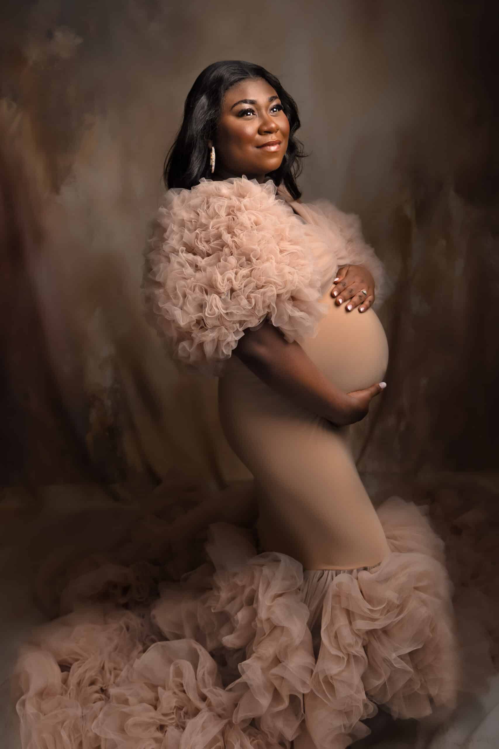 beige dress maternity shoot